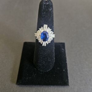 Dazzling Sapphire and Silver Tone Women's Ring Size 7